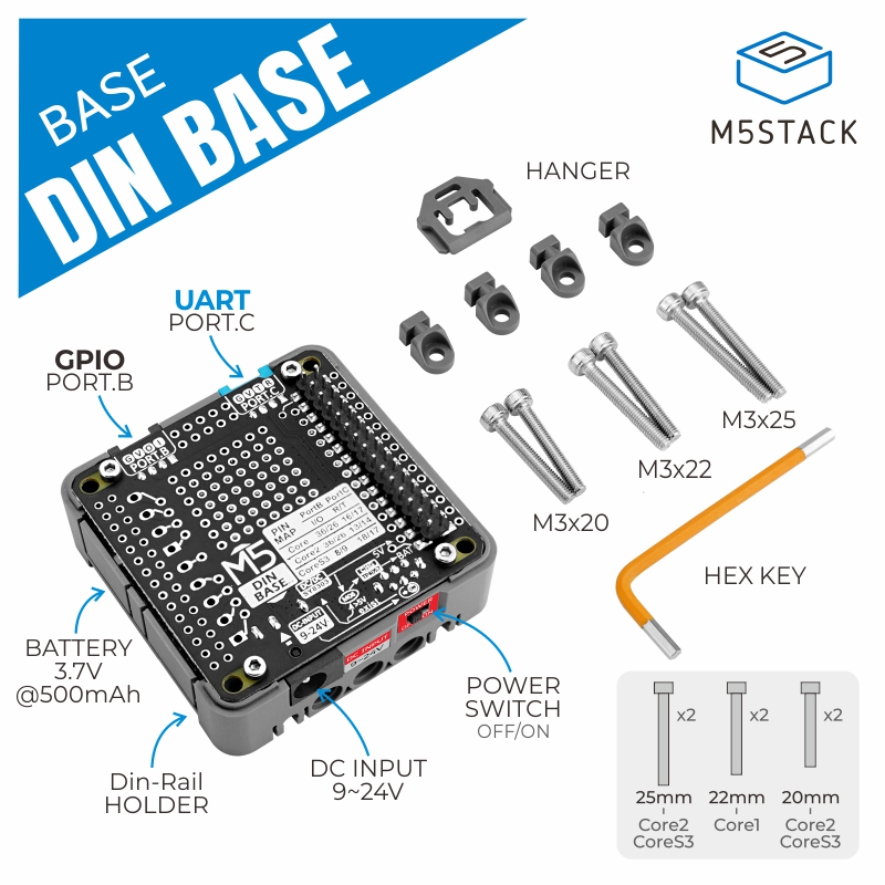 M5Stack Core2 - قاعدة M5Stack الرسمية Din مع بطارية