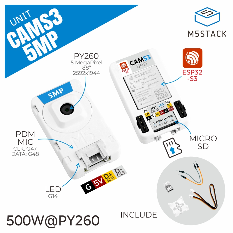 M5Stack Core2 - M5Stack الوحدة الرسمية CamS3 كاميرا واي